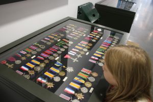 medals in display cabinet