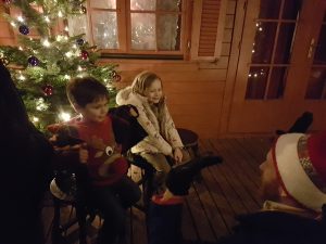 the kids chatting to crackers the elf