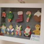 Christmas decoration ornaments painted in display case