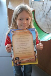 lois holding her pirate treasure trail map at the legoland hotel