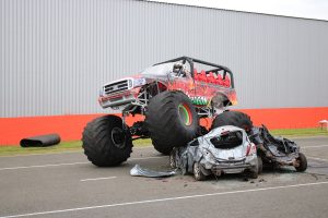 monster truck crushing car