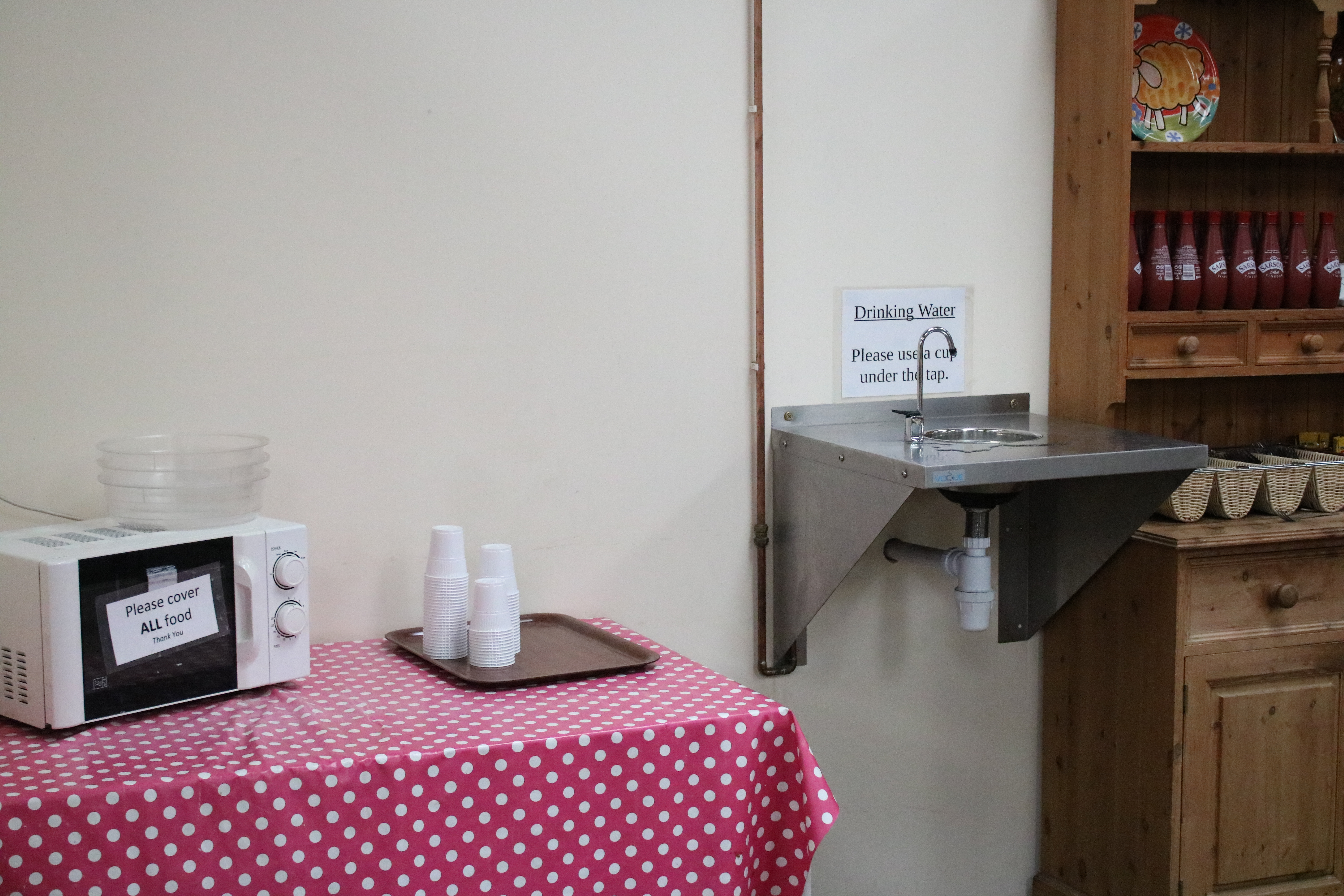 Drinking water tap and microwave for baby food at Roves Farm
