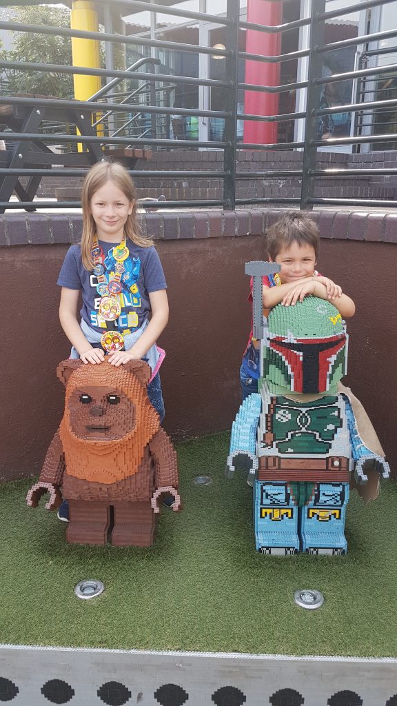 Lois and Cody with Lego star wars characters at Legoland