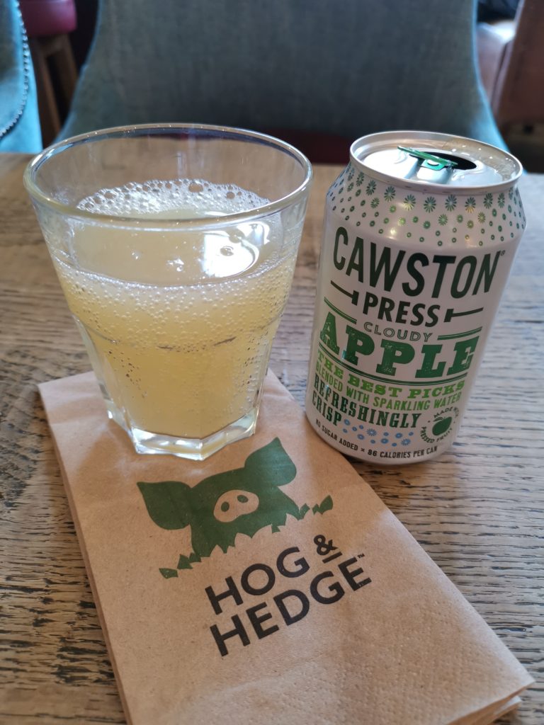 Sparkling apple juice at Hog & Hedge