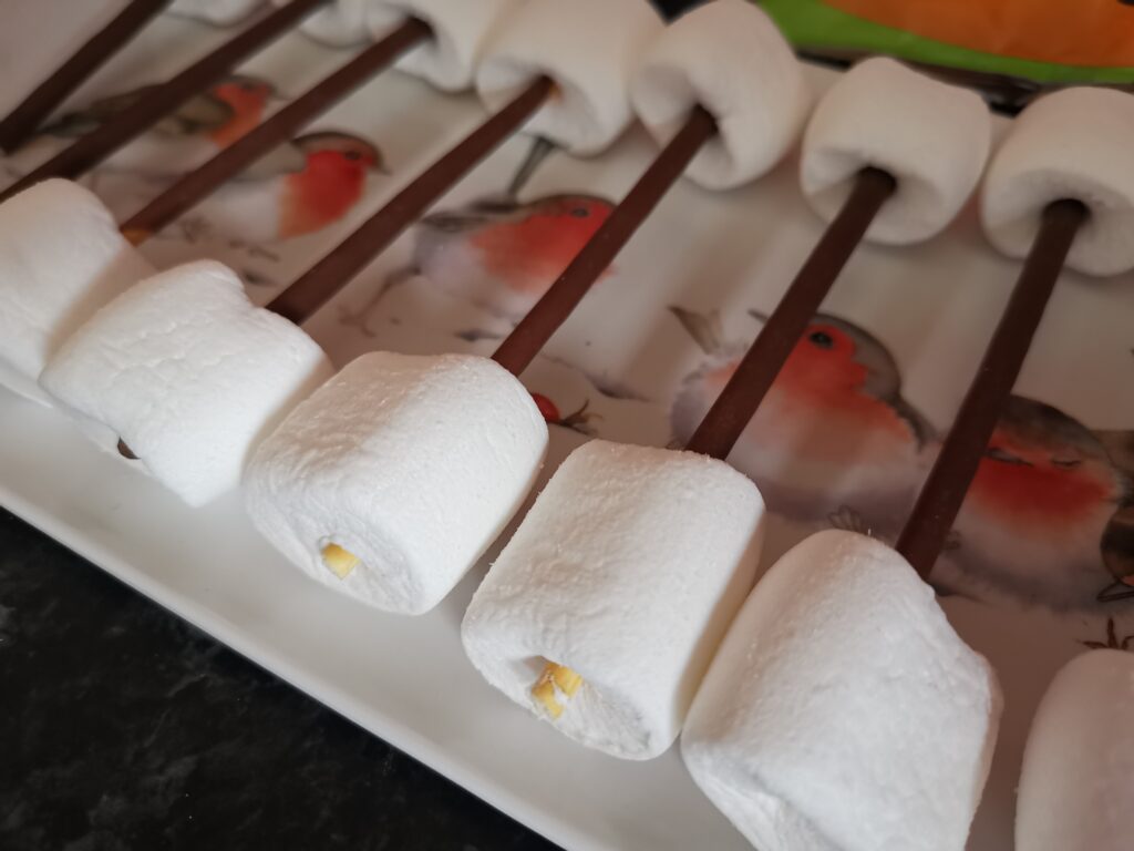 strongman barbells made from mikado chocolate sticks and marshmallows