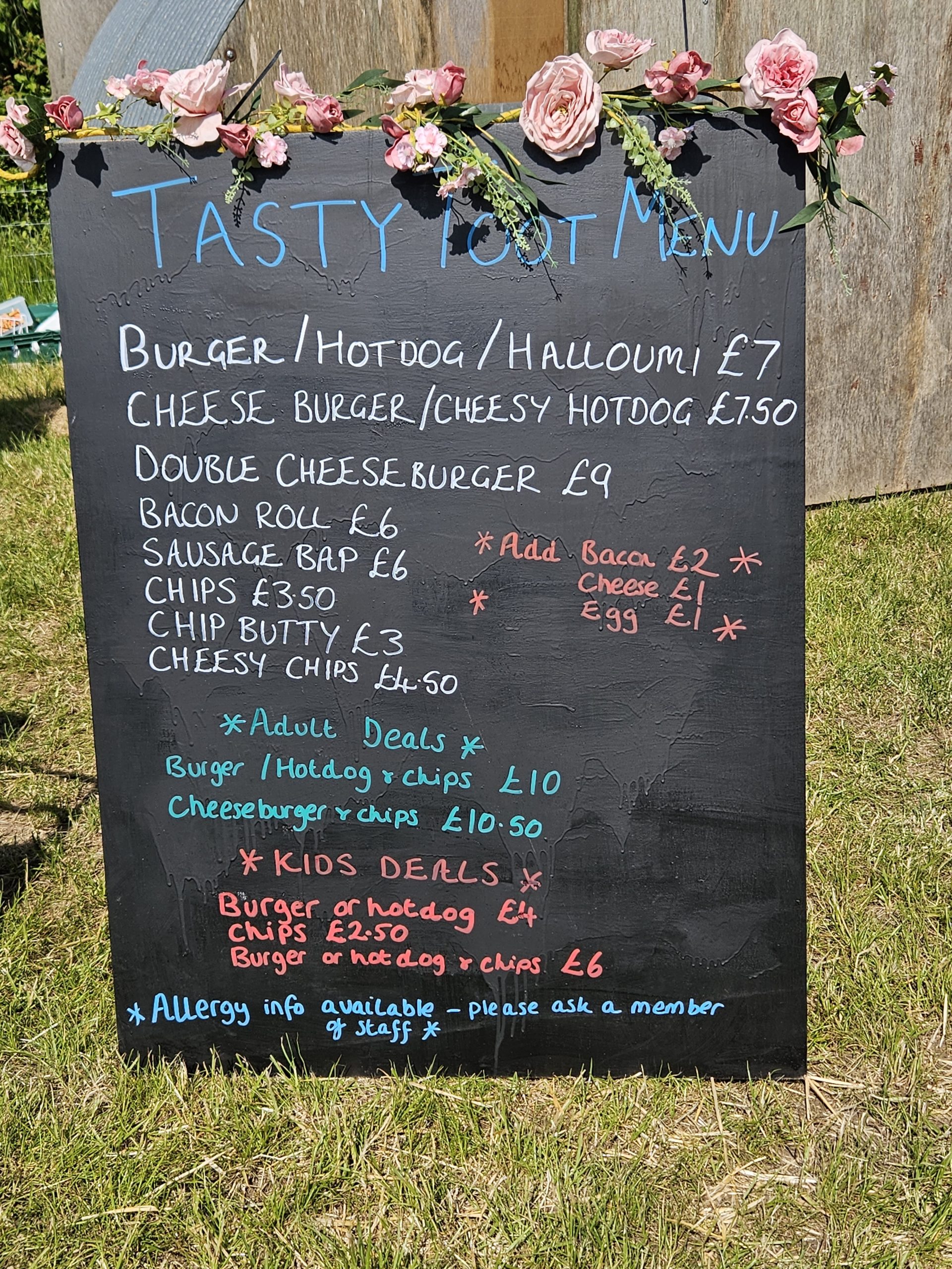 food menu board at High Lodge Farm