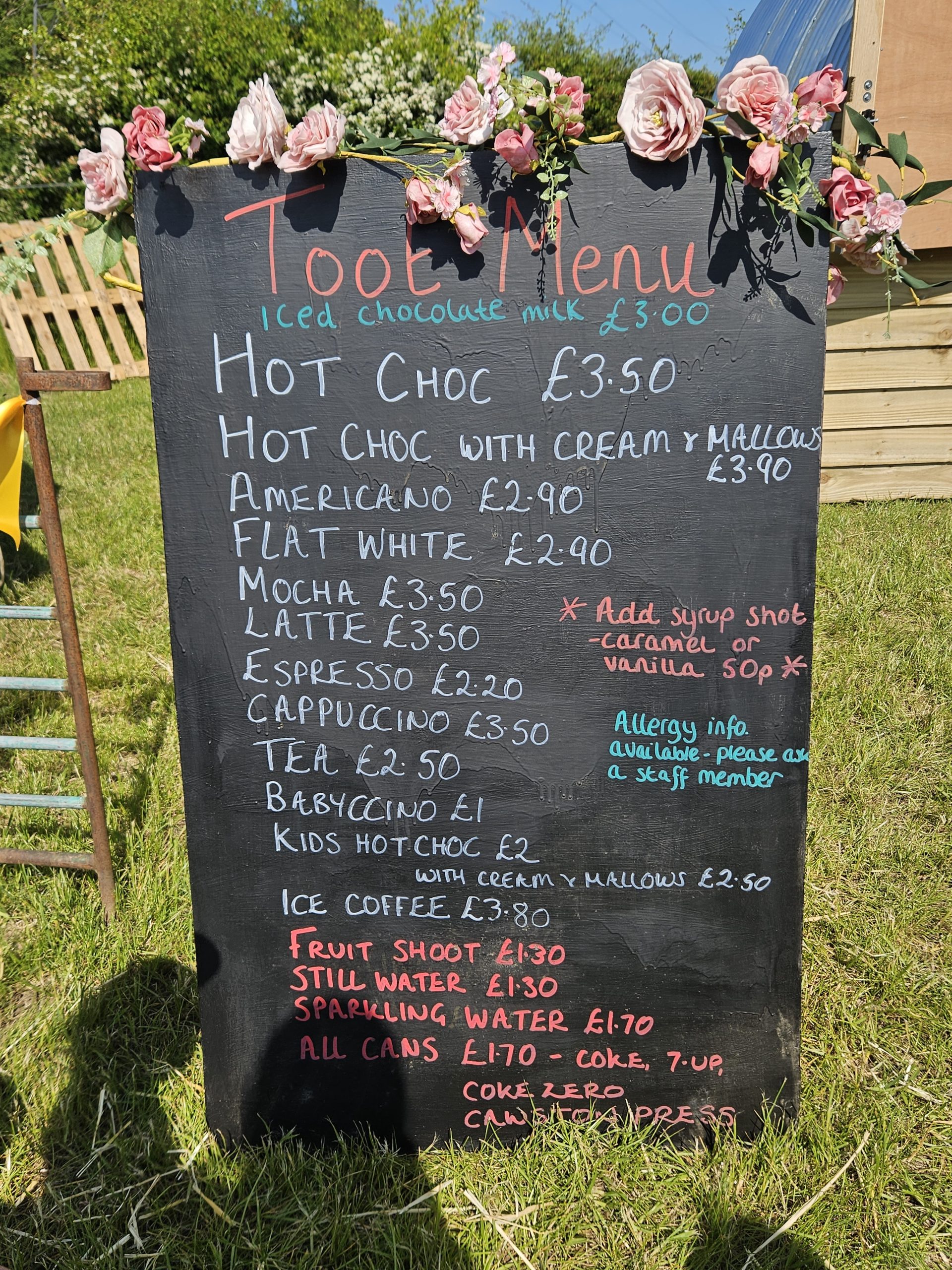 Drinks menu board